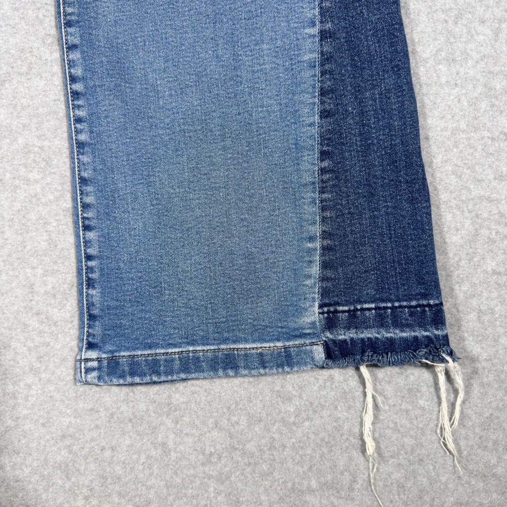 Gap 70s Flare High Rise Jeans Womens 33 16R Blue Two Tone Colorblock Raw Hem - Picture 2 of 11